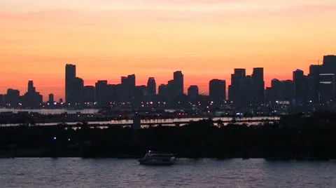 Miami Bay Sunset Stock Footage 12390631