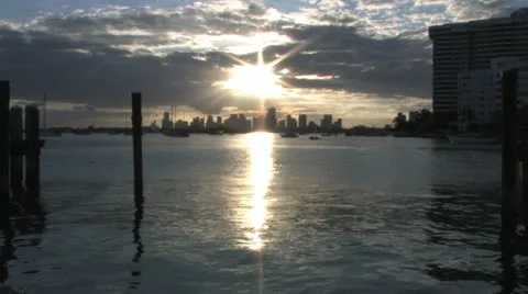 Miami Bay Sunset Stock Footage 12390749