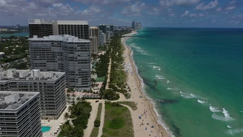 Miami Beach Aerial Flyback with Drone Stock Footage