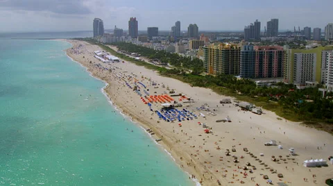 Miami Beach Aerial Southbound Stock Footage