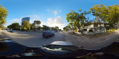 Miami beach and down town 360 video footage driving around the city nice sunny Stock Footage 147640394