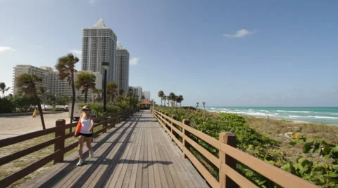Miami Beach Boardwalk Beach Stock Footage 66470376