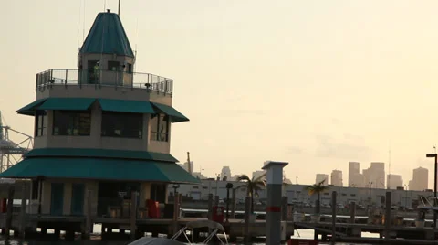 Miami Beach Marina control tower in evening light Stock Footage 39246556
