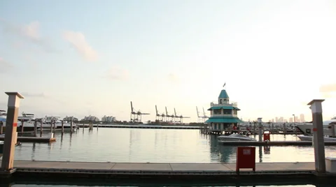 Miami Beach Marina with control tower and harbor cranes in background Stock Footage 39246703