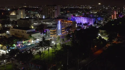 Miami Beach night footage with disco lights Ocean Drive Stock Footage