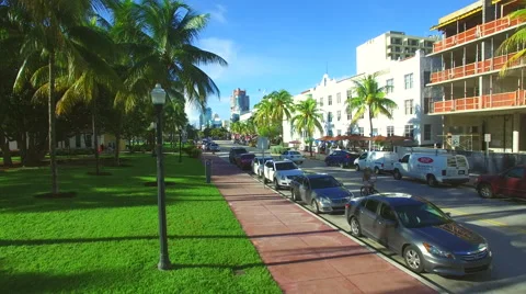 Miami Beach Ocean Drive aerial video Stock Footage
