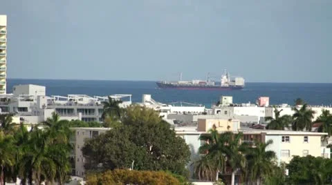 Miami Beach Ocean HD cargo ship Video stock 10841712