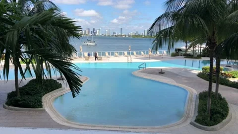 Miami Beach Opening Pools and Amenities - 6 foot spacing at pool Stock Footage 131328533