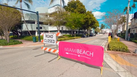 Miami Beach road closed to limit Spring Break traffic on Ocean Drive Stock Footage 331308777