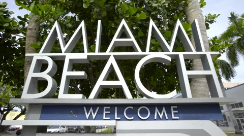 Miami Beach Sign in South Beach Miami Florida  Stock Footage
