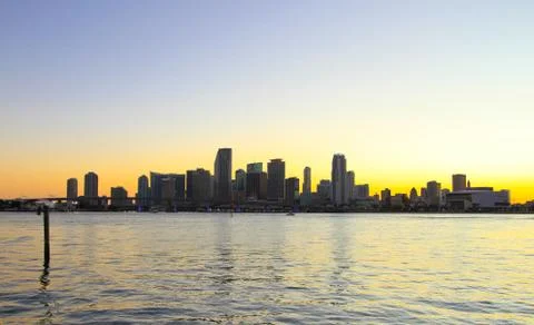 Miami Beach skyline at sunset Stock Photos