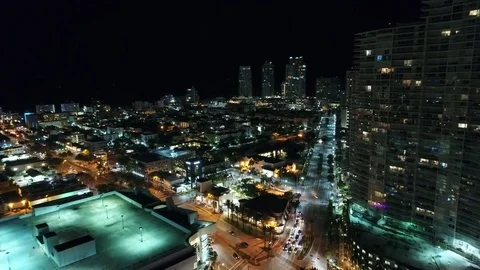Miami Beach south of 5th Street aerial night video Stock Footage