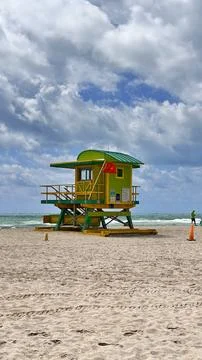 Miami Beach south  Life guard House colorful green Stock Photos