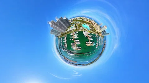 Miami Beach tiny planet aerial drone footage 4k Stock Footage 334794022