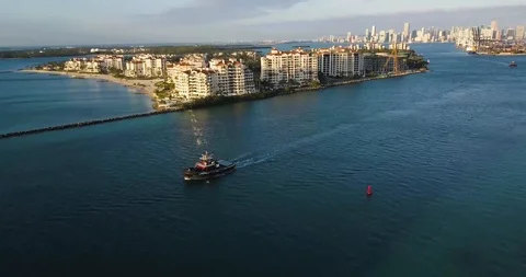 Miami Beach Tug Boat Stock Footage