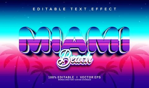 Miami beach vector text effect with modern style design Stock Illustration