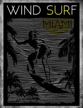 Miami Beach Wind Surfing Stock Illustration