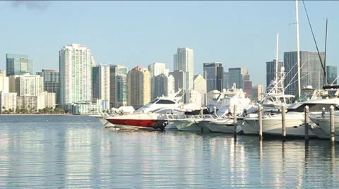 Miami Boating on Bay, Skyline Stock Footage 39459407