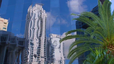 Miami Brickell Avenue Building Reflection on Window Glass Stock Footage 78869244