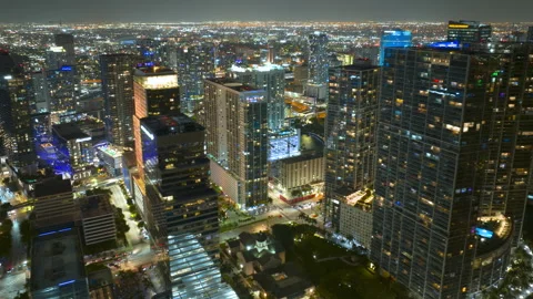 Miami Brickell in Florida, USA at night. Timelapse of illuminated American Stock Footage 324831815