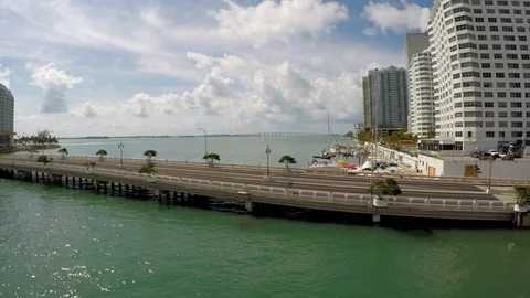 Miami Brickell Key Bridge Fly Over 2 Stock Footage 99056199