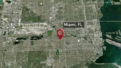 Miami City Map Zoom (FL, USA) from Space to Earth Video stock 240309342