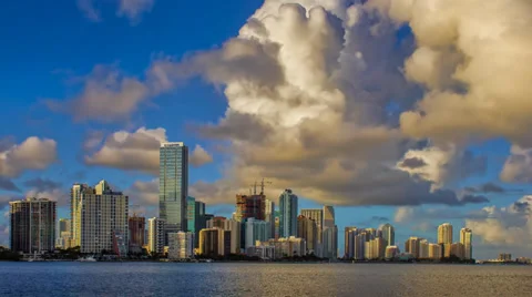 Miami City Skyline Time Lapse on Blue Cloudy Day Miami-Dade County Florida Stock Footage