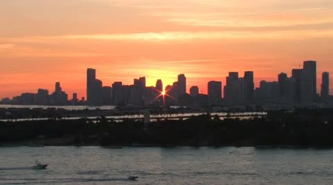 Miami City Sunset Stock Footage 12385515
