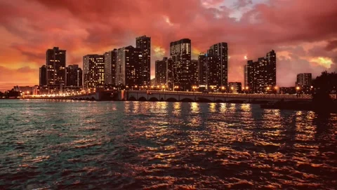 Miami city view at sunset in Florida  Loopable Stock Footage 156039552
