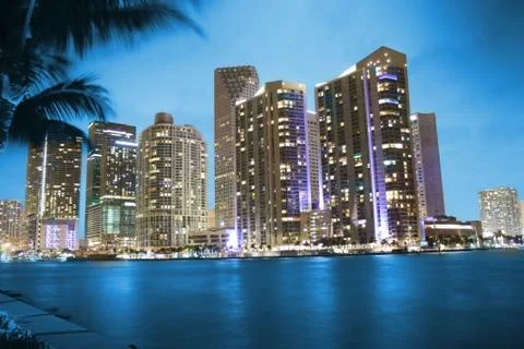 Miami cityscape overlooking Biscayne Bay Stock Photos