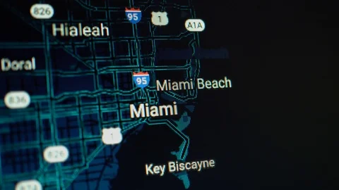 Miami On A Digital Map Slider Shot Stock Footage 107383106