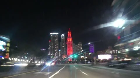Miami Downtown Night Drive Stock Footage