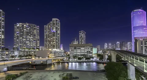 Miami downtown night timelapse Stock Footage 244802875