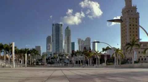 Miami downtown skyline seen along Biscayne Blvd in afternoon Stock Footage