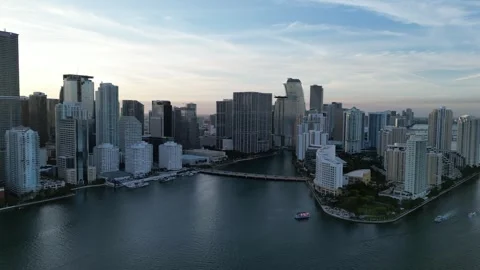 Miami downtown Skyline at sunset by drone Stock Footage 241099804