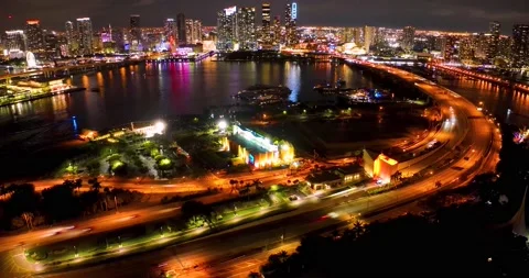 Miami expressway at night time-lapse low Stock Footage 232418441