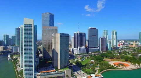 MIAMI - FEBRUARY 25, 2016: Aerial view of Downtown buildings. Miami attracts 15 Stock Footage