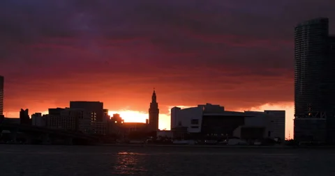 Miami Firey Sunset Time-Lapse with Freedom Tower Stock Footage 159235375
