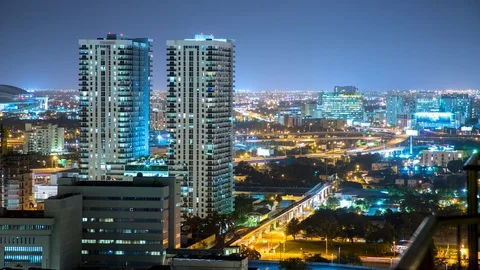 Miami FL Generic City Nightscape Timelapse towards Little Havana Stock Footage 94036198