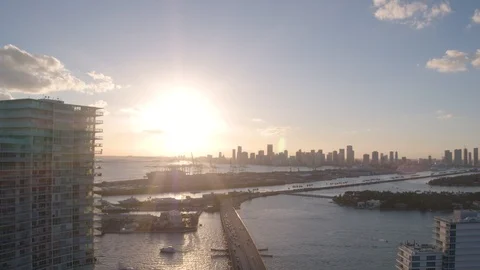 Miami, FL, USA Aerial Sunset Stock Footage