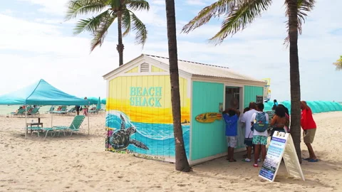 Miami Florida Hollywood broadwalk beach shack sign for cabana rental Stock Footage