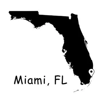 Miami on Florida State Map with Location Pin on Miami City. Stock Illustration