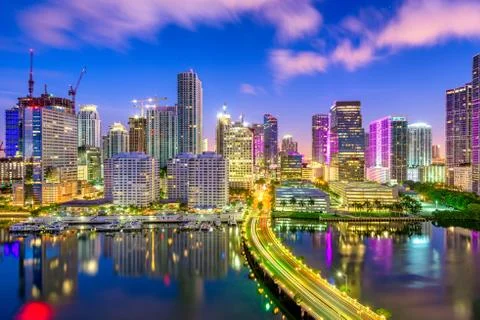 Miami, Florida, USA Biscayne Bay Skyline Stock Photos