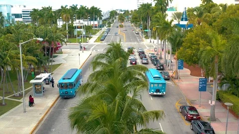 MIAMI, FLORIDA, USA - JANUARY 2019: Aerial drone panorama view flight over Miami Stock Footage