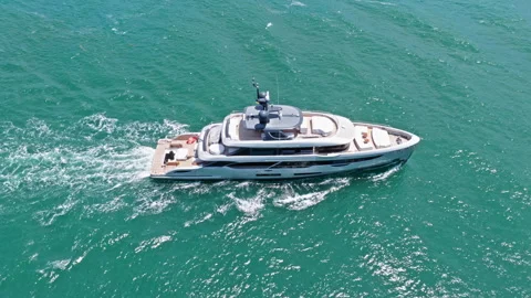 Miami, Florida, USA - May 26, 2025: Luxury lifestyle. Summer vacation. Yacht at Stock Footage 313517873