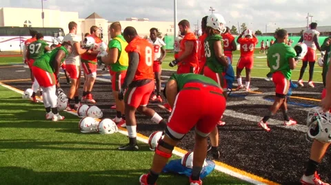 Miami Hurricanes at football practice, 1080p HD Stock Footage 47579183