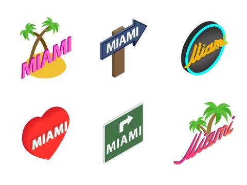 Miami icon set, isometric style Ilustración de archivo
