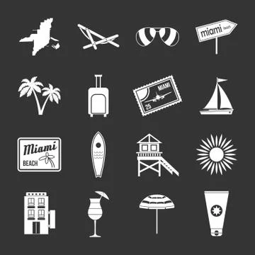 Miami icons set grey vector Ilustración de archivo