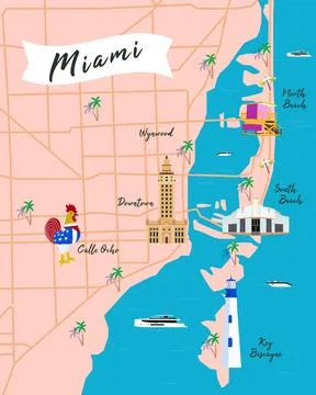 Miami Map Vector, Miami Beach Illustrazione stock
