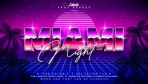 Miami Night Editable Text Effect Graphic Style with Chrome Typography Letteri 库存插图